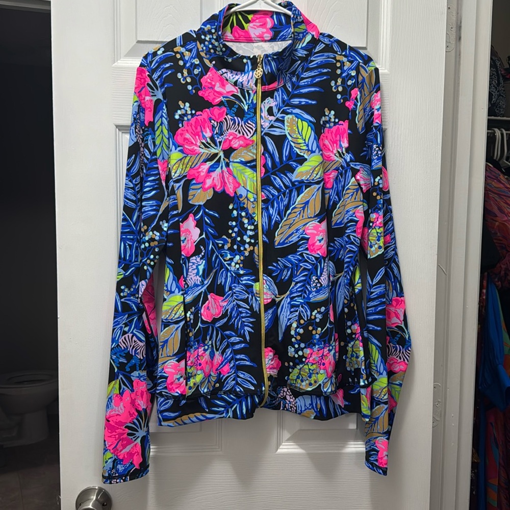 Lilly Pulitzer Vibrant Floral Bomber Jacket - Pink and Blue